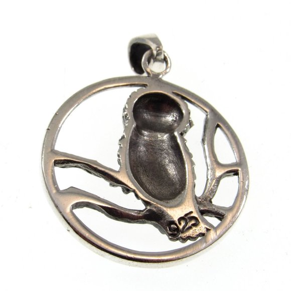 Solid 925 Sterling Silver Owl Perched on Branches Pendant - Nature Jewelry - Picture 8 of 8